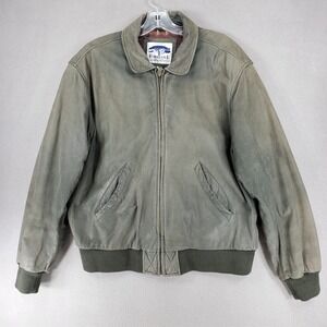 Vintage Forrestel Green Leather Bomber Jacket Size M Naturally‎ Distressed Lined